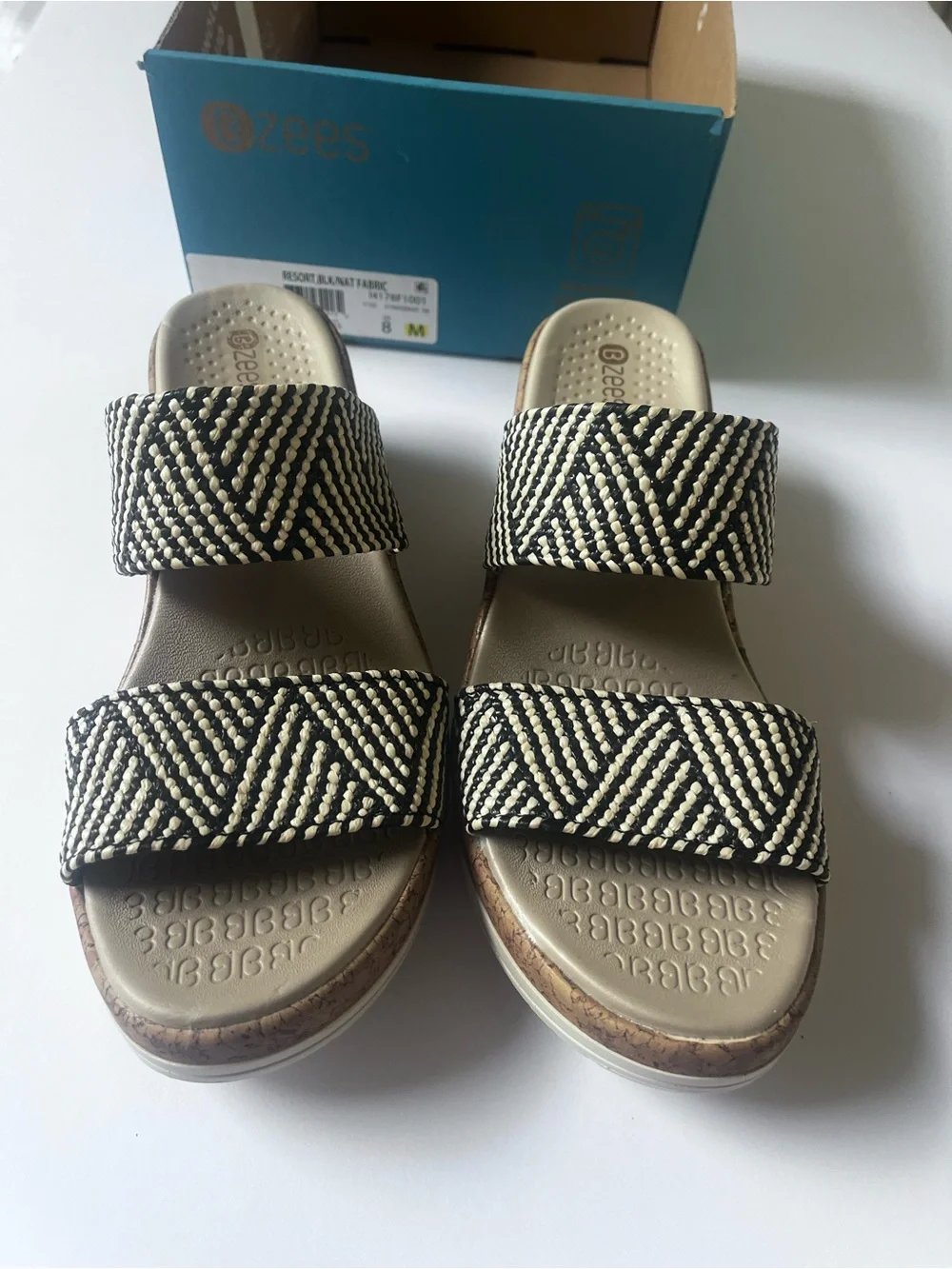 Bzees Black & black/cream Braided Slide Sandal Size 8 NWOT
